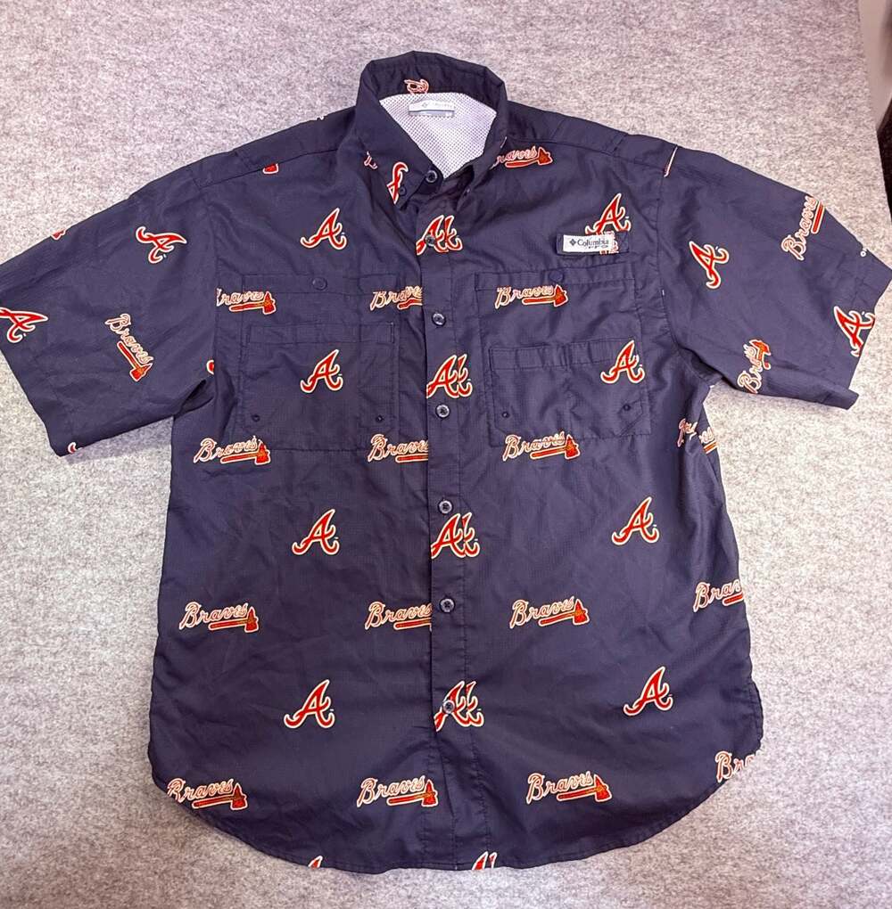 Columbia PFG Atlanta Braves MLB Men's Performance Fishing Short Sleeve Shirt